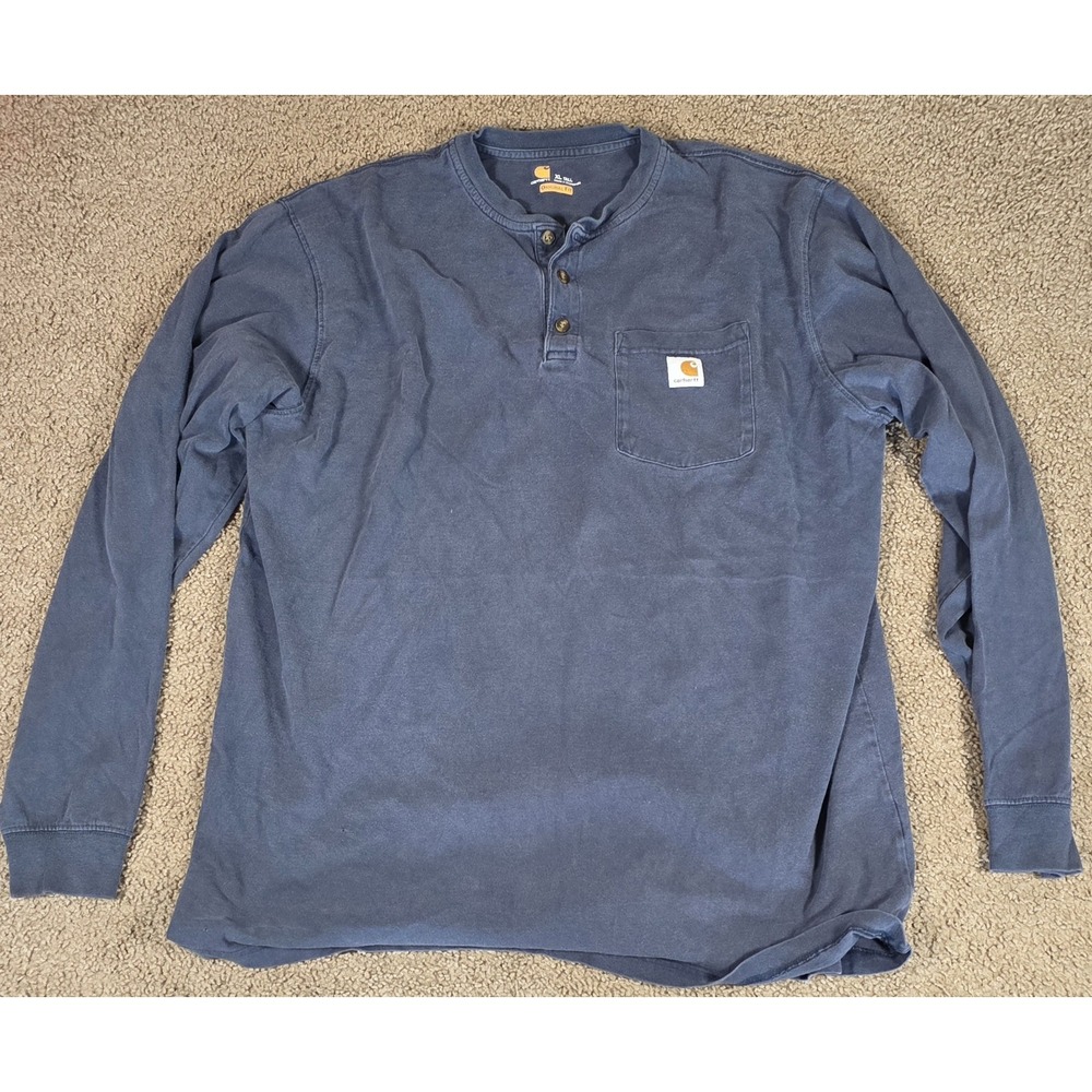 Carhartt K128 Mens XL Tall Navy Blue Long Sleeve Henley Pocket Tee Workwear